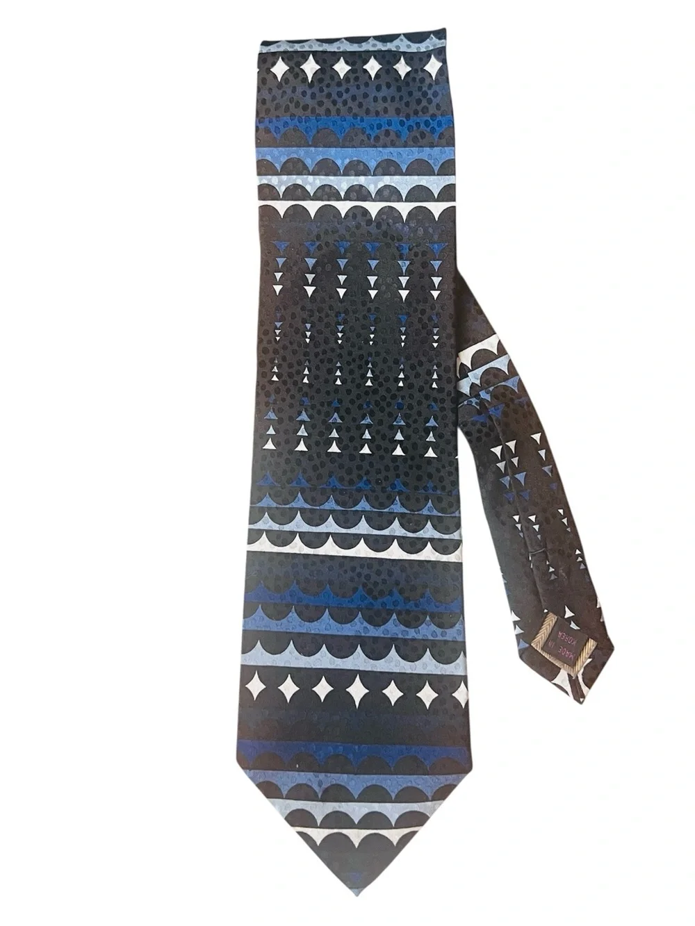 VTG Carlo Palazzi Handmade 100% Silk Tie Blue Geo Pattern Office Intern